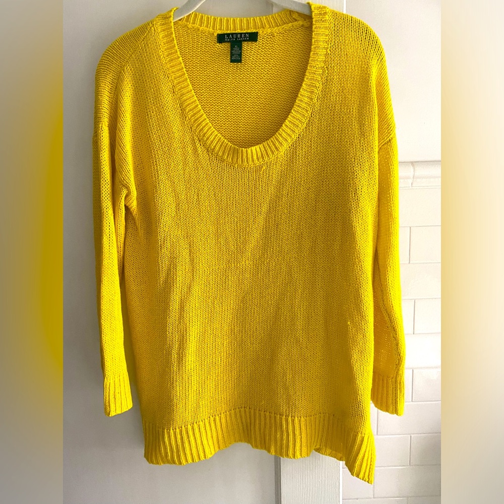 Lauren- Ralph Lauren- Scoop Neck Tunic Sweater, Yellow, Size XL